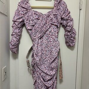 NICHOLAS Pink Ruched Tie Front Bodycon Dress